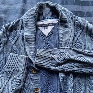 Tommy Hilfiger Men navy/ blue chunky cardigan size small.